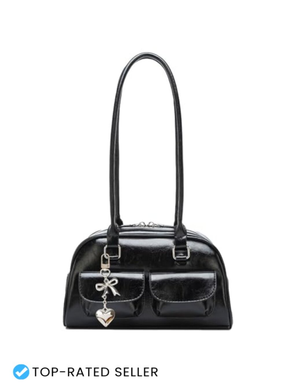 PU Leather Bowler Shoulder Bag Top Handle Vintage Women Purse